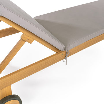 Mallorca 77.56"x23.62" Modern Classic Adjustable Acacia Wood Chaise Outdoor Lounge Chair with Cushion & Wheels - JONATHAN Y